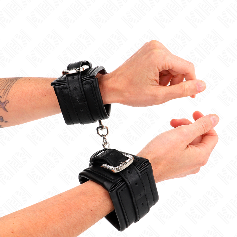 Menottes Cuir Contraintes Poignets Strass Noir Ajustable - KINK - KINK WRIST RESTRAINT