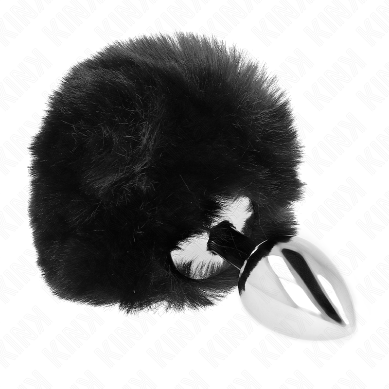 Plug anal en acier inoxydable queue de lapin noire 7x3cm - Kink - KINK PLEASURE PLUGS