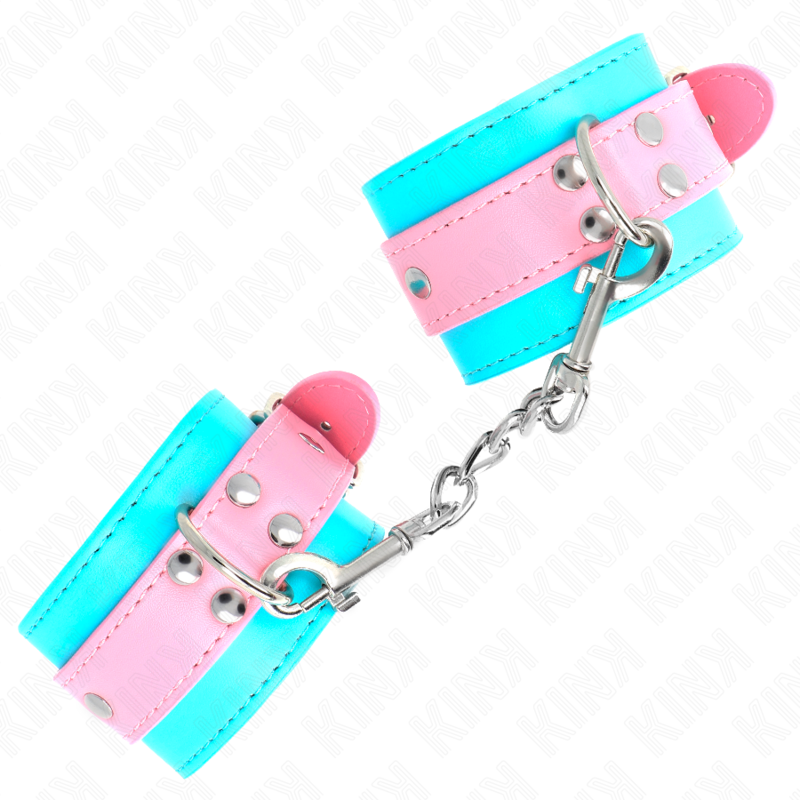 Menottes Ajustables Cuir Bleu Rose 16-28cm - KINK - KINK WRIST RESTRAINT