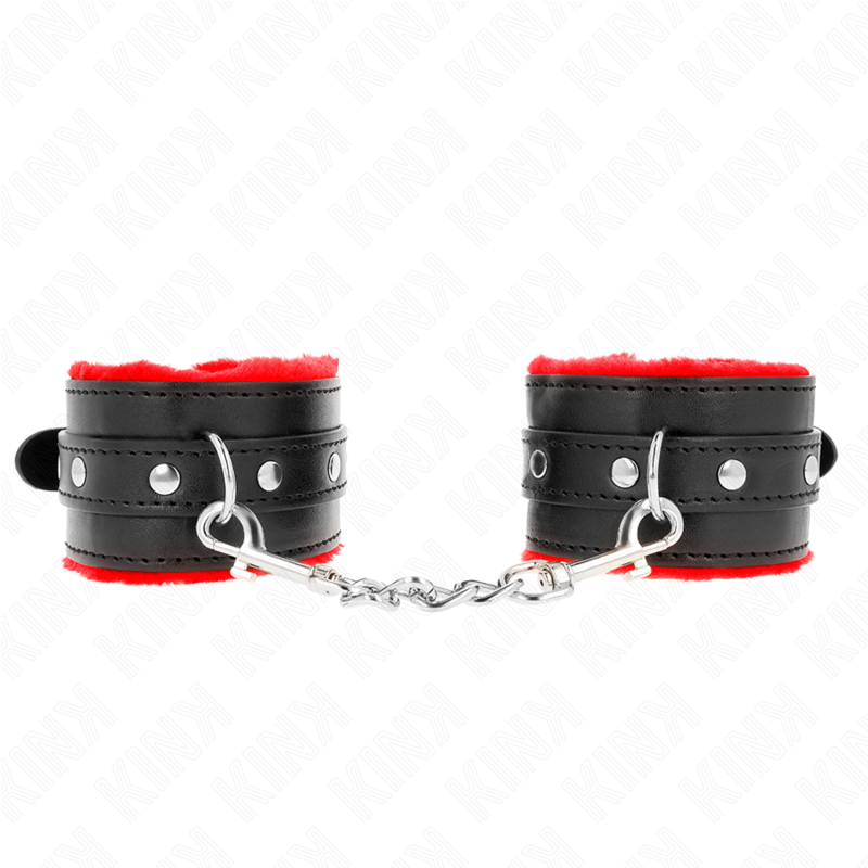 Menottes Cuir Fourrure Premium Rouge Réglables - KINK - KINK WRIST RESTRAINT