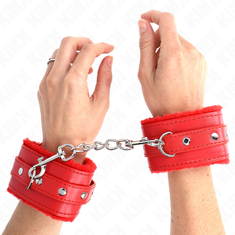 Bracelets BDSM Premium Rouge Fourrure Réglable 17-29cm - KINK - KINK WRIST RESTRAINT