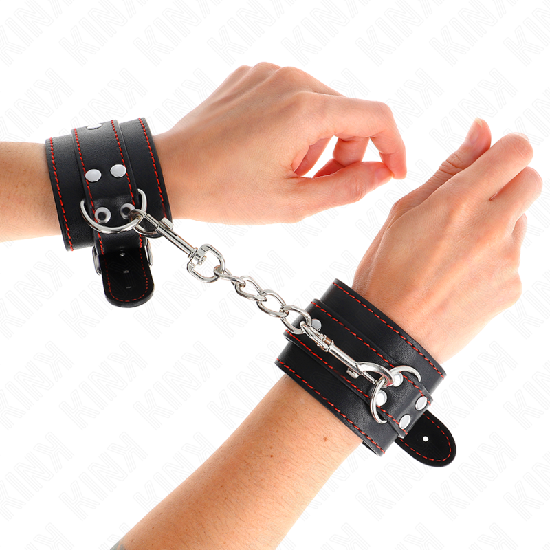 Menottes Poignets Kink Noir Doublure Rouge Réglable - Kink - KINK WRIST RESTRAINT