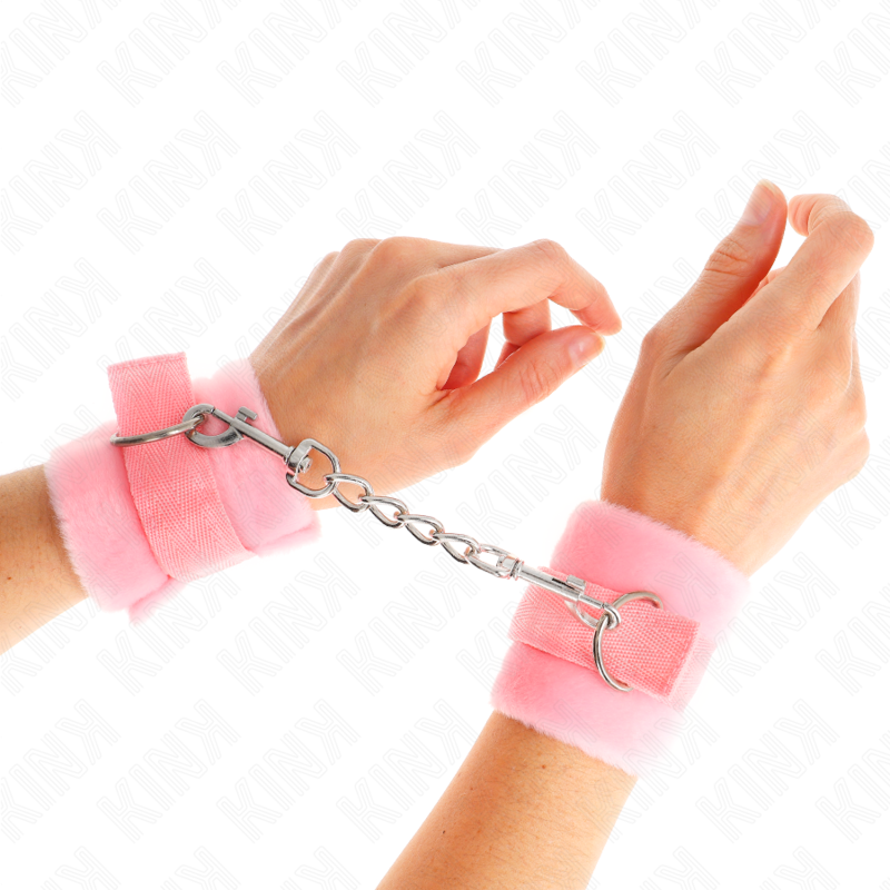 Manchettes BDSM Fourrure Rose Débutant 30cm - KINK - KINK WRIST RESTRAINT