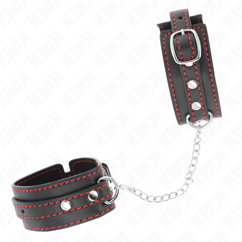 Menottes Cuir Noir Doublure Rouge Réglables 14-24cm - KINK - KINK WRIST RESTRAINT