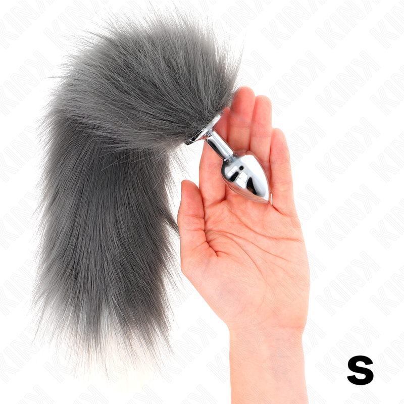 Plug Anal Queue de Renard Gris et Blanc Synthétique 40 cm Taille S - KINK