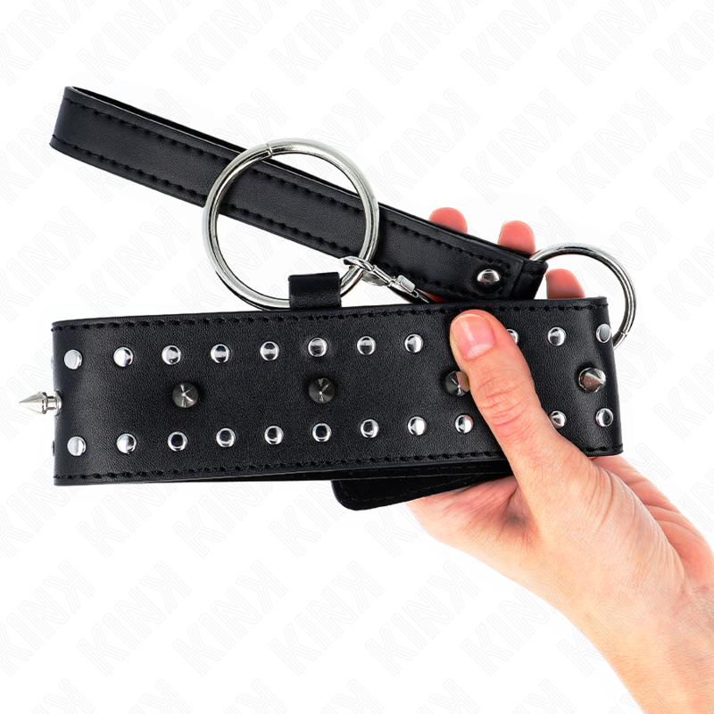 Collier avec Laisse BDSM Cuir Clous Argentés 65cm - KINK - KINK COLLAR & GAG