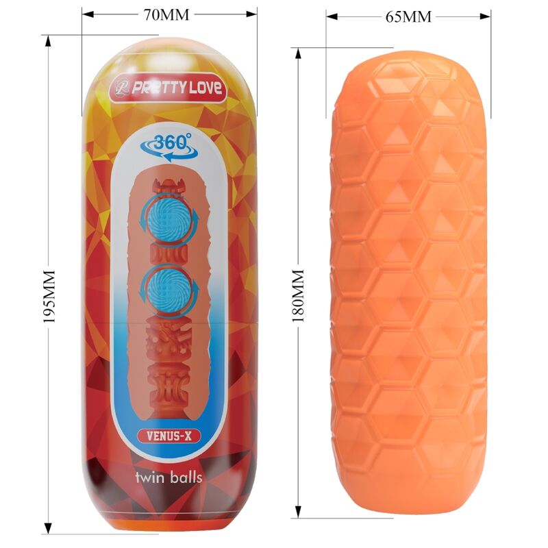 Masturbateur Masculin Pretty Love Double Boules Orange - Pretty Love