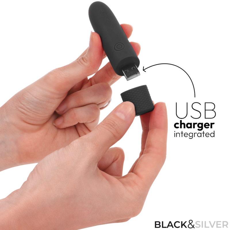 Bullet Vibrant Geri Rechargeable USB 8 Vibrations Noir - Black & Silver