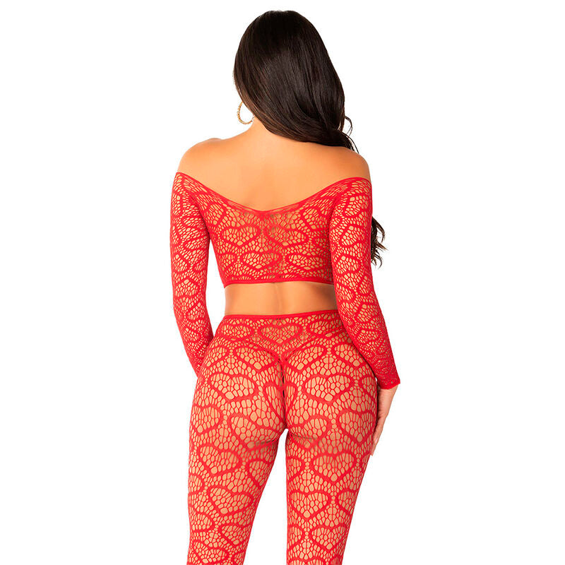 Ensemble Lingerie Crop Top + Collants Rouge - Leg Avenue