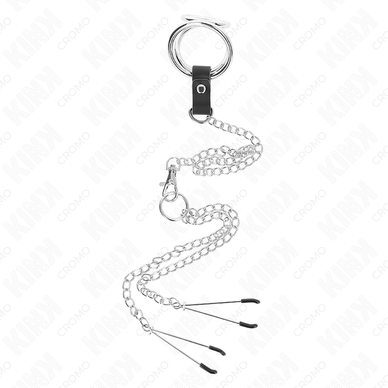 Anneau Pénien Métal Triple Chrome avec Pinces Tétons - Kink - KINK RING POWER