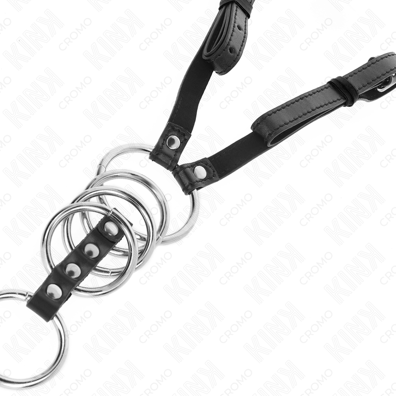 Anneaux Péniens Set 5 Tailles Métal avec Ceinture Cuir - KINK - KINK RING POWER