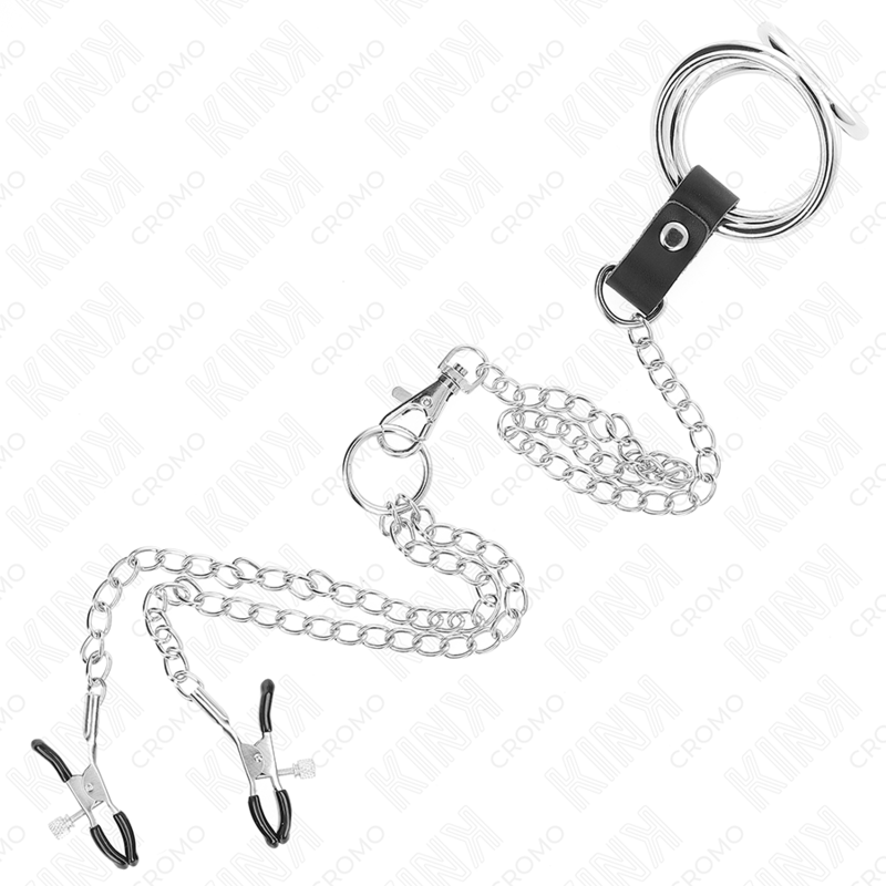 Anneau Pénien Triple Métal Chrome avec Pinces Tétons - Kink - KINK RING POWER