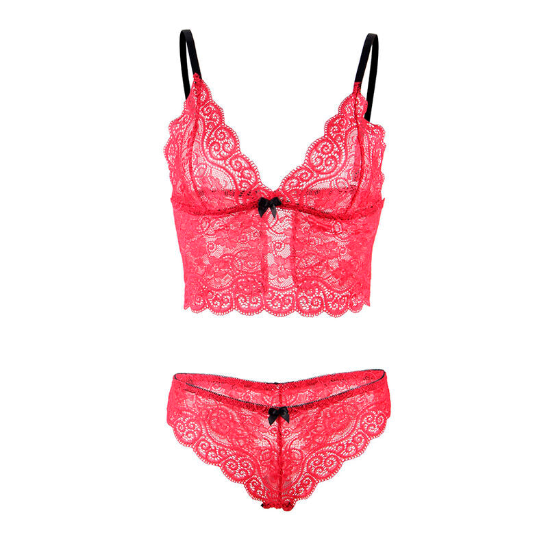 Chemisier de nuit en soie et dentelle + culotte rouge L/XL - Subblime - SUBBLIME SETS