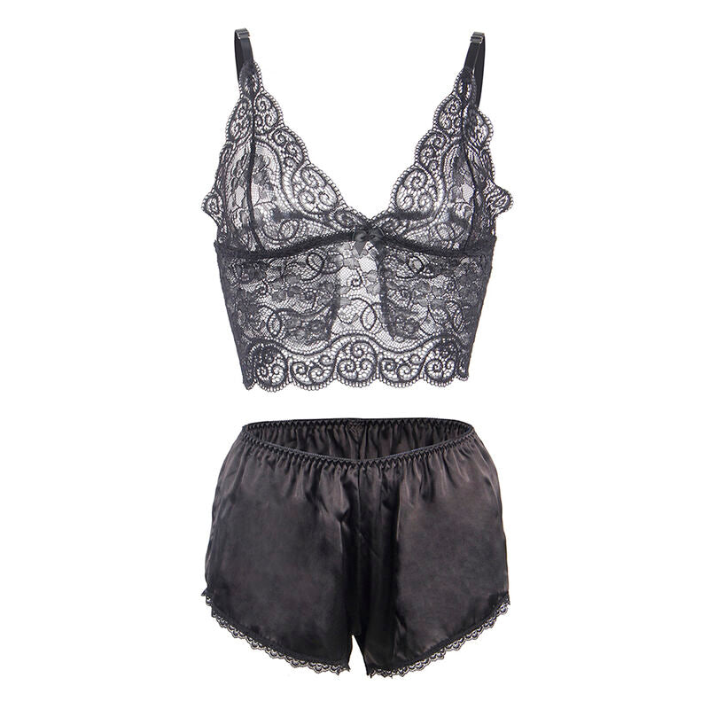 Chemisier de nuit en soie et dentelle avec culotte noir S/M - Subblime - SUBBLIME SETS