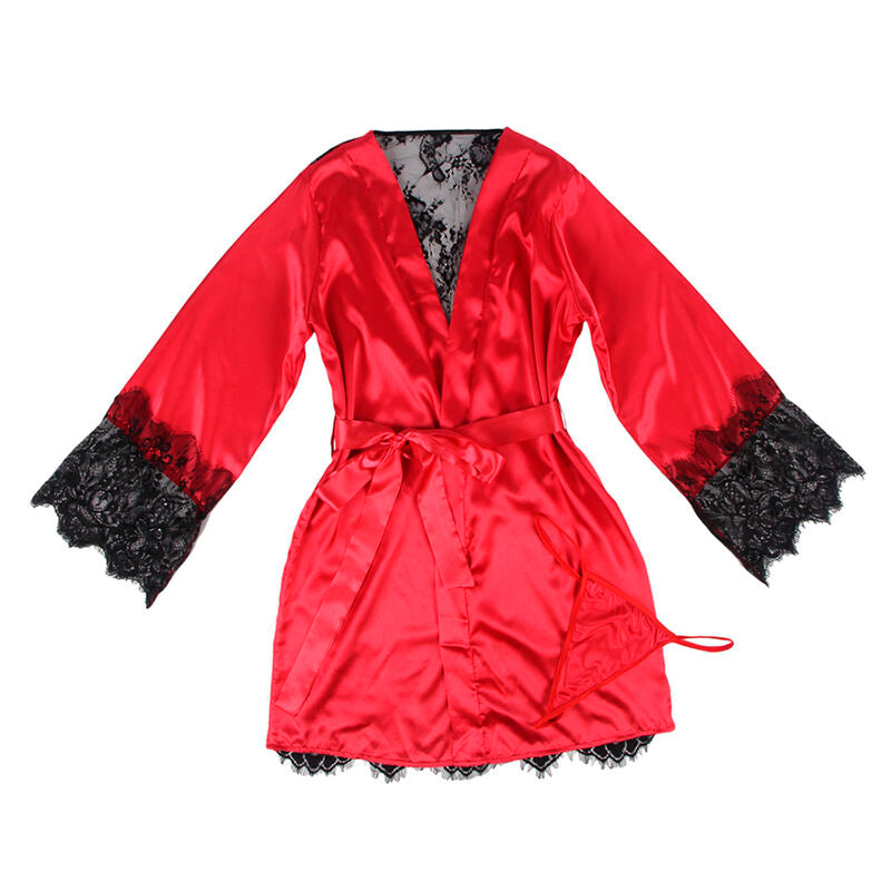 Caraco dos transparent en dentelle et string rouge/noir L/XL - Subblime - SUBBLIME SETS