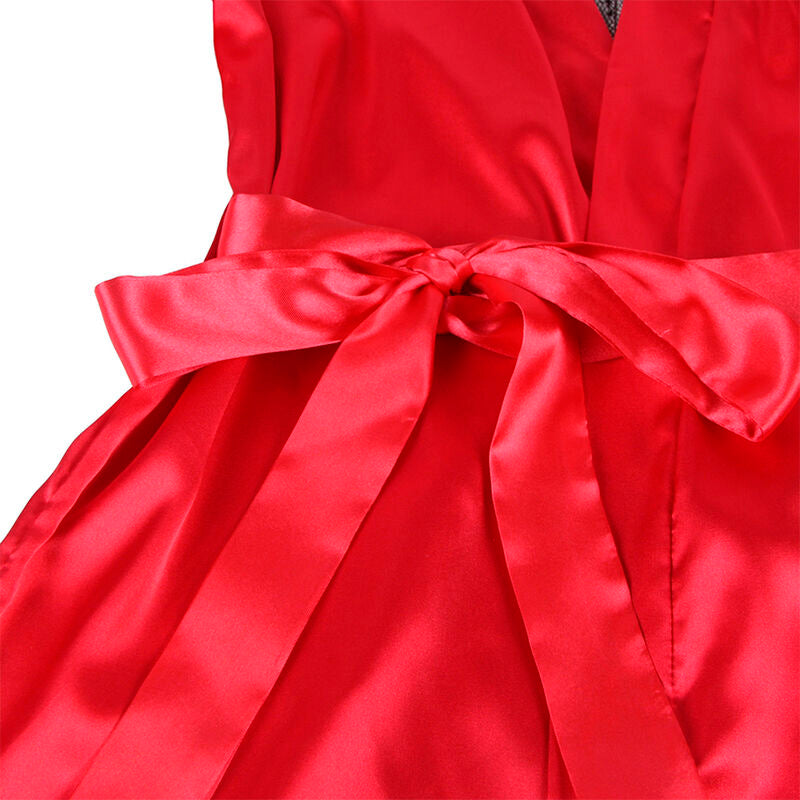 Caraco dos transparent en dentelle et string rouge/noir L/XL - Subblime
