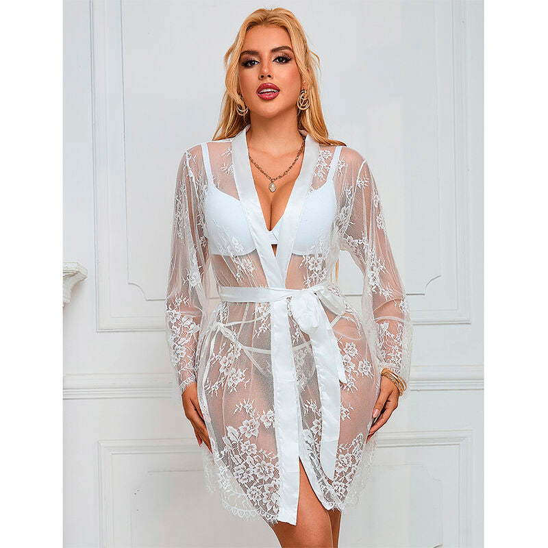 Chemise de nuit manches longues motif floral blanc L/XL - Subblime - SUBBLIME BABYDOLLS