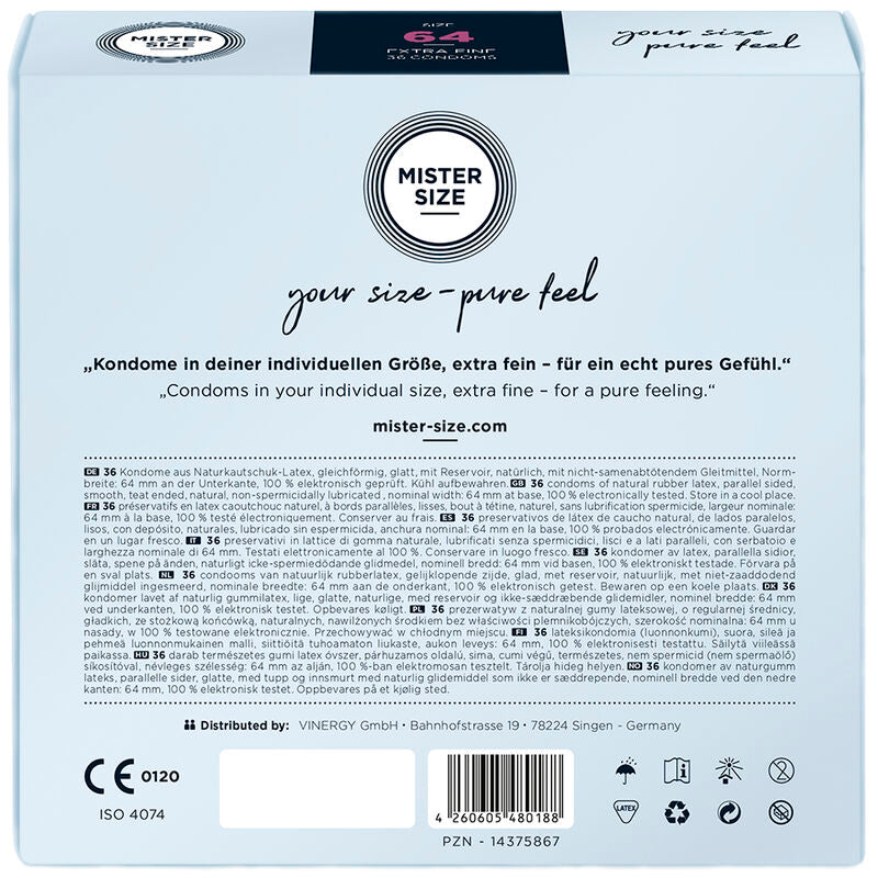 Mister Size – Préservatifs Taille XXL 64 mm – Boîte de 36 unités
