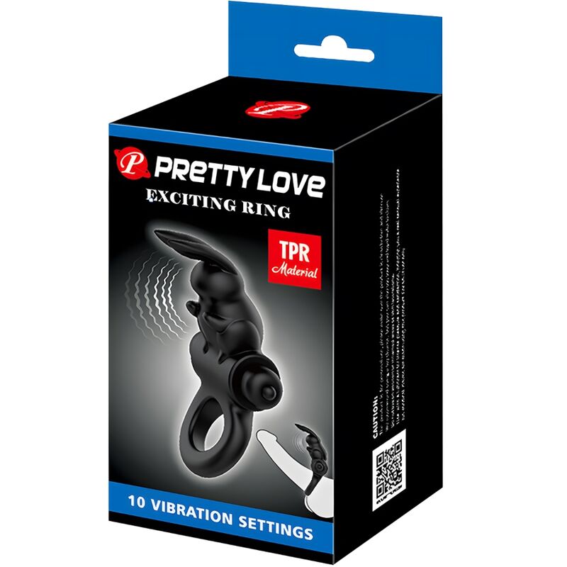 Anneau Vibrant Rabbit Excitant 10 Vibrations Noir - Pretty Love