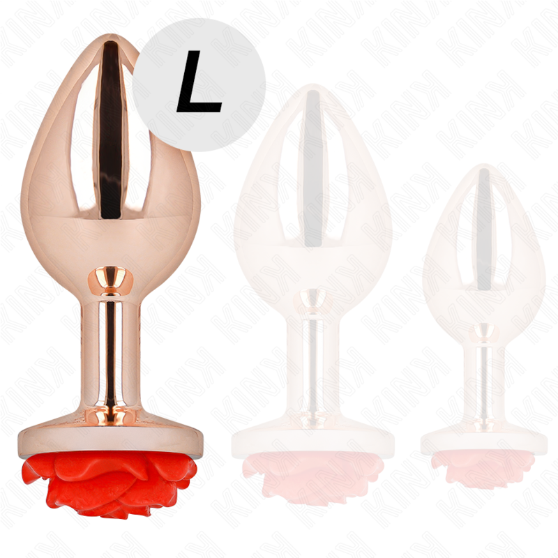 Plug anal métallique rose avec ornement rose rouge taille L - Kink - KINK PLEASURE PLUGS