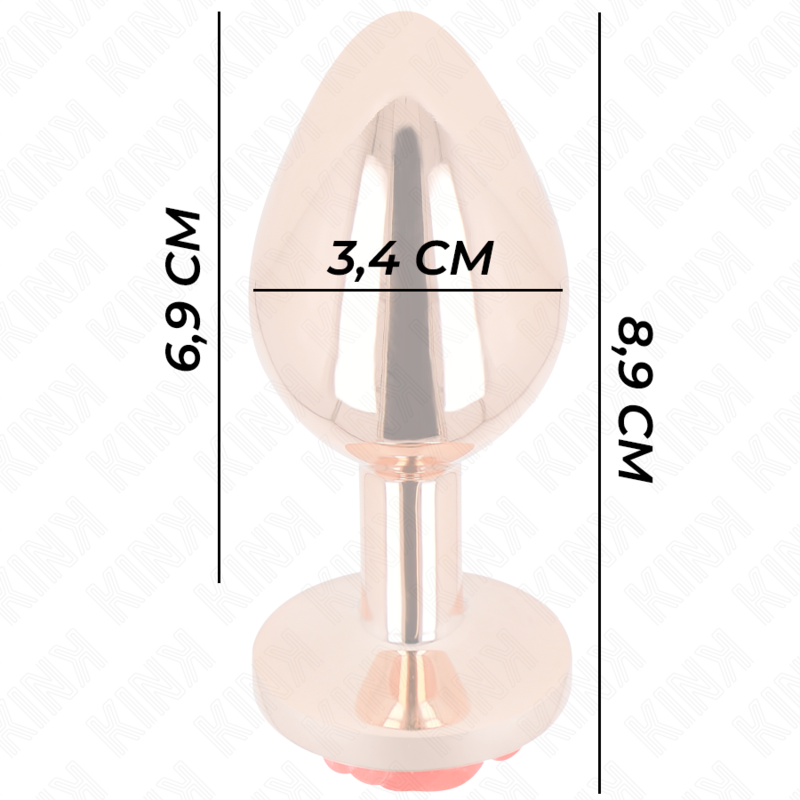 Plug anal en métal or rose avec ornement rose rouge taille M - Kink - KINK PLEASURE PLUGS