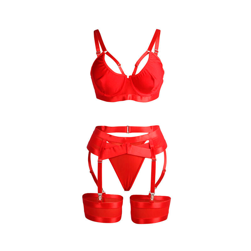 Ensemble lingerie bondage rouge avec jarretelle L/XL - Subblime - SUBBLIME SETS