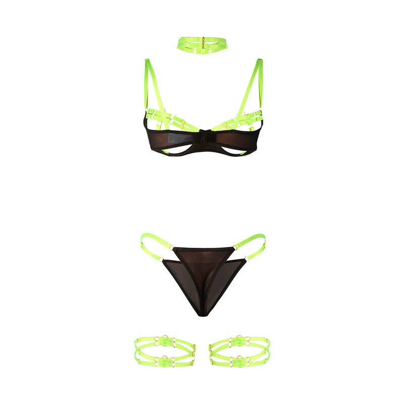 Ensemble lingerie soutien-gorge collier vert fluorescent S/M - Subblime - SUBBLIME SETS