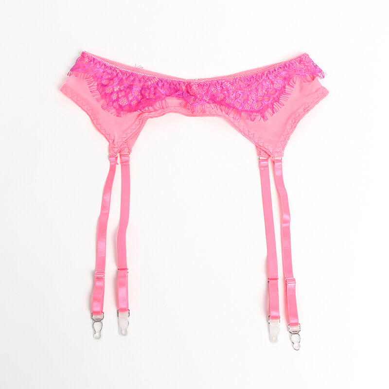 Ensemble lingerie dentelle et jarretelles rose/violet S/M - Subblime - SUBBLIME SETS