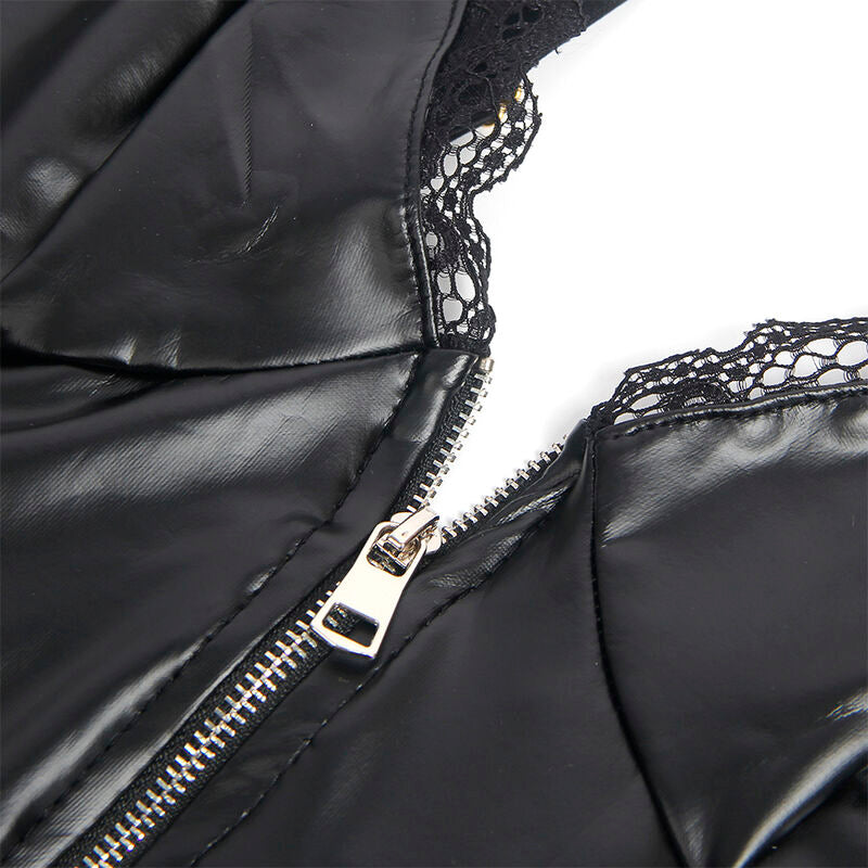 Corps en dentelle et cuir PU avec fermeture éclair noir L/XL - Subblime - SUBBLIME BODIES