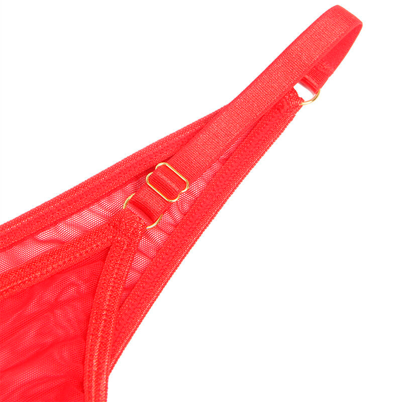 Ensemble soutien-gorge en maille rouge avec chaînes et cœur S/M - Subblime - SUBBLIME SETS