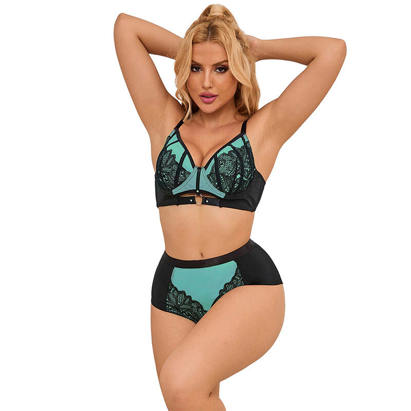 Ensemble lingerie dentelle et résille vert L/XL - Subblime - SUBBLIME SETS