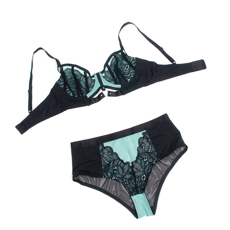 Ensemble lingerie dentelle et résille vert L/XL - Subblime