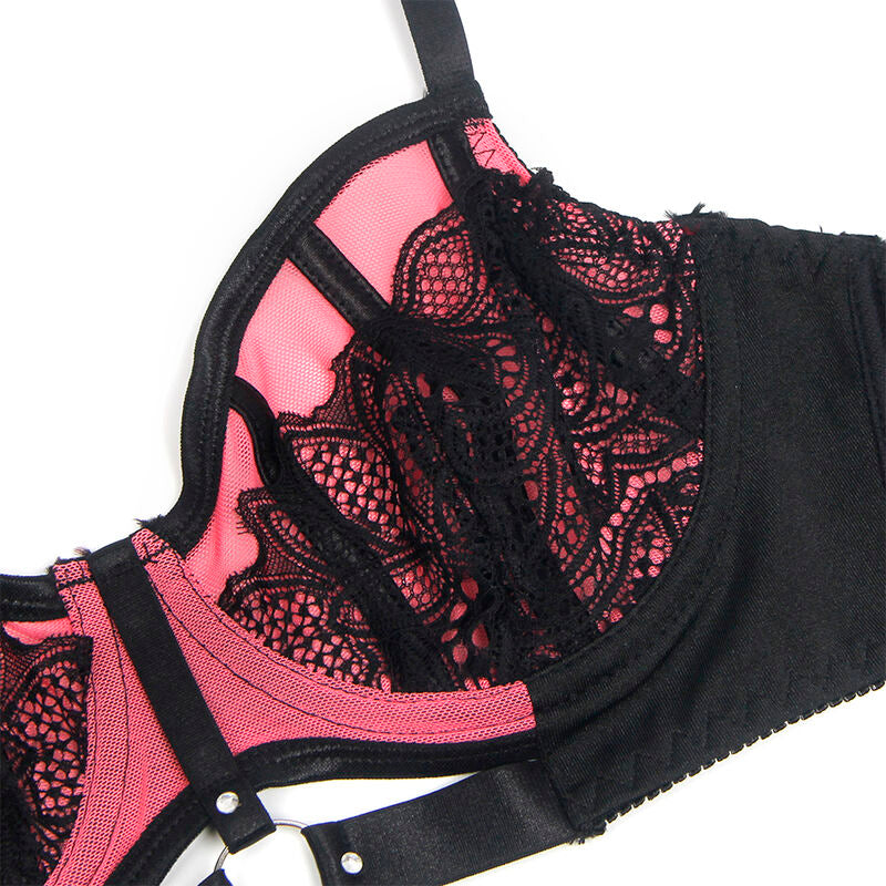 Ensemble lingerie dentelle et résille push-up rose S/M - Subblime - SUBBLIME SETS