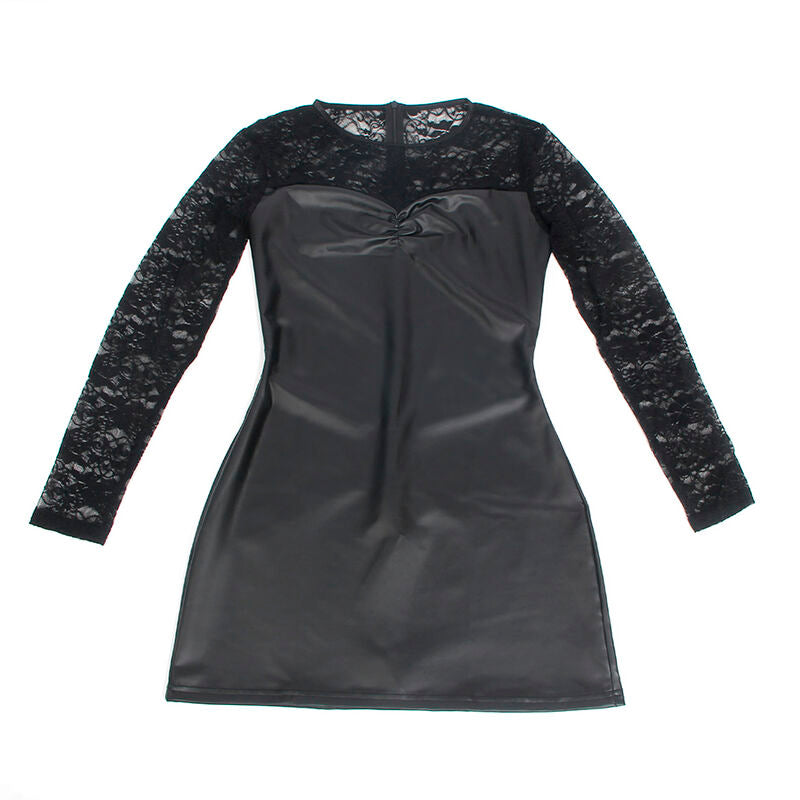 Robe à manches longues dentelle et similicuir noir L/XL - Subblime - SUBBLIME DRESSES