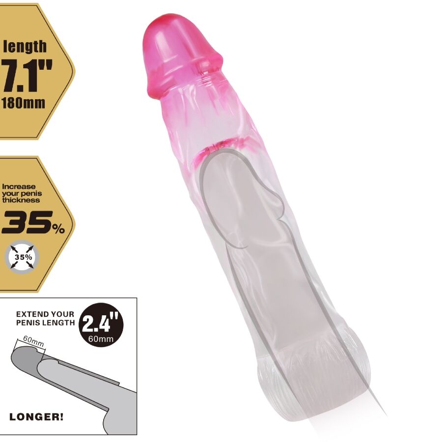 Gaine Pénis Pretty Love Rose et Transparente 18 cm - Pretty Love