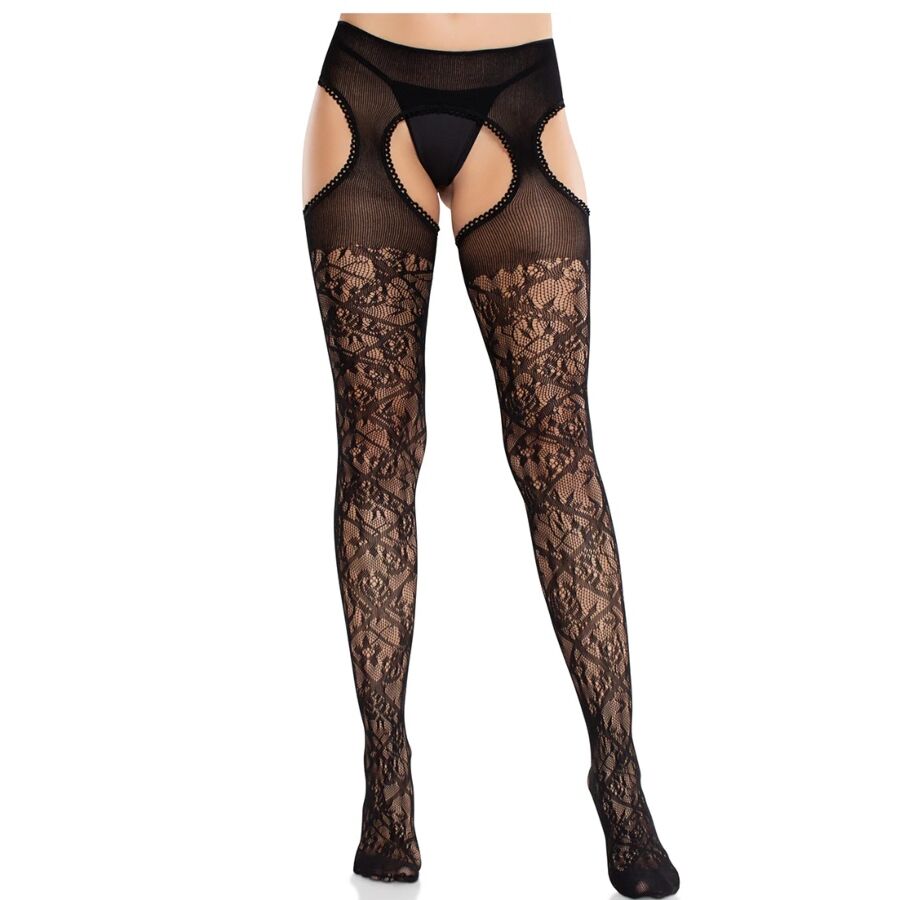 Bas Jarretelles Dentelle Florale United Black - Leg Avenue