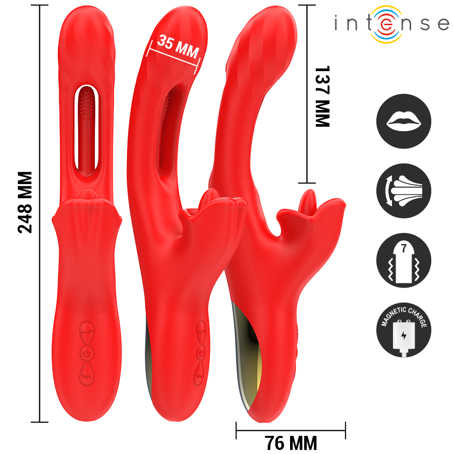 Vibromasseur Jessica Multifonction Rouge 24,8cm - Intense
