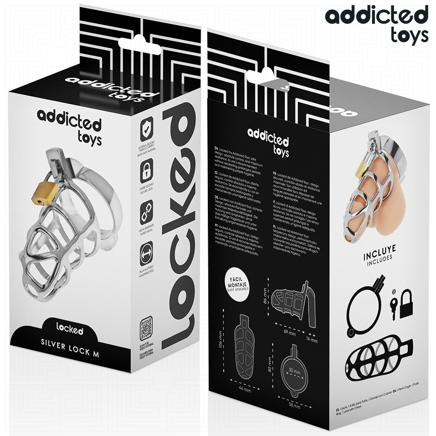 Cage de Chasteté Addicted Toys Locked Métal Argent M