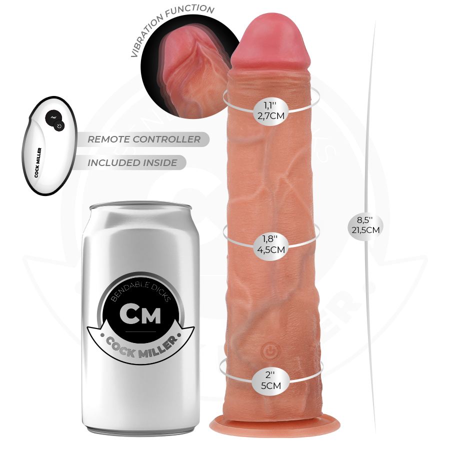 Gode Réaliste Vibrant Cock Miller 21,5 cm avec Télécommande