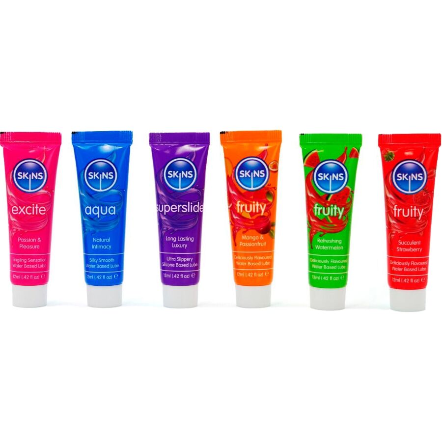 KIT DE LUBRIFIANTS VITAL & FRUITY POUR LA PEAU - 6 x 12 ML - SKINS