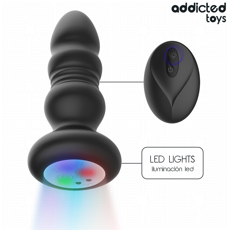 Plug Anal Vibrant Rotatif Lumineux Noir - Addicted Toys