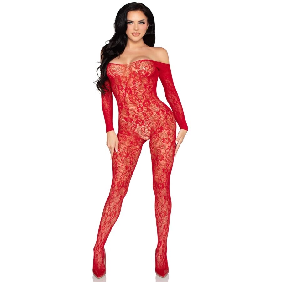 Body Dentelle Intégral Bodystocking Rouge - Leg Avenue