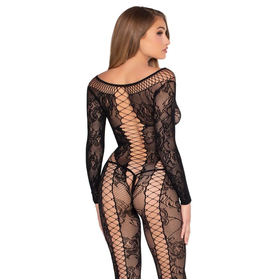 Body Combinaison Résille Dentelle Florale Noire - Leg Avenue