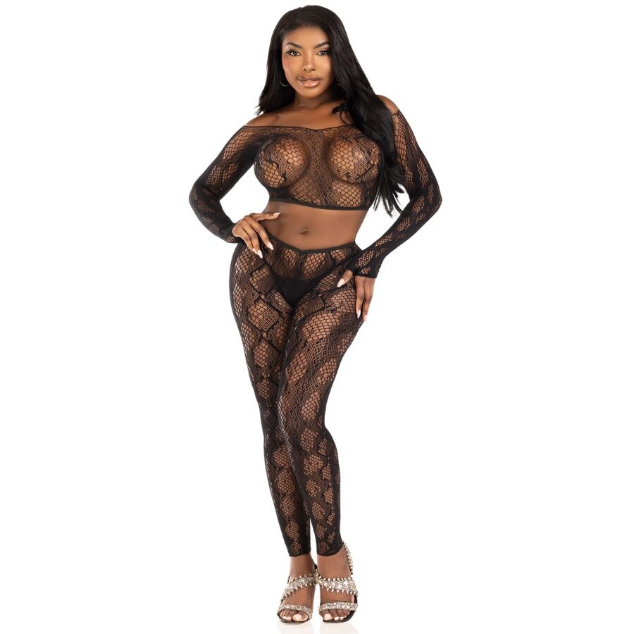 Ensemble Python Haut Court et Legging Noir - Leg Avenue