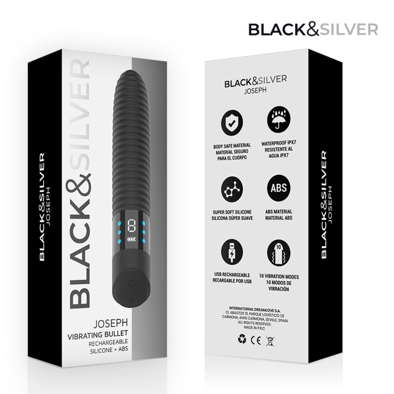 BLACK &amp; SILVER - VIBRATEUR USB RECHARGEABLE JOSEPH AVEC AFFICHAGE LED