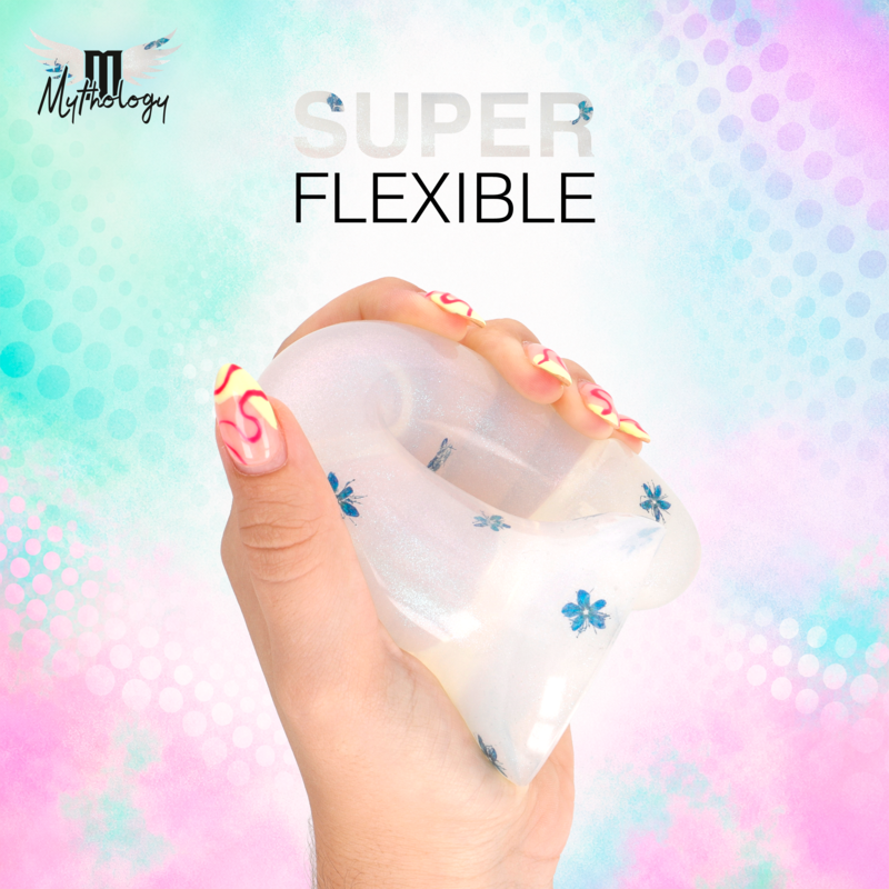 MYTHOLOGY - LYRA 4 GODEMICHET EN SILICONE 17 CM Ø 3,6 CM FLEURS TRANSPARENTES