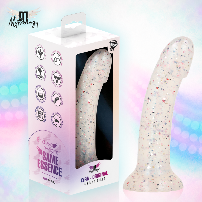 MYTHOLOGY - LYRA 5 GODE DE SILICONA 17 CM Ø 3,6 CM TRANSPARENTE MOTEADO
