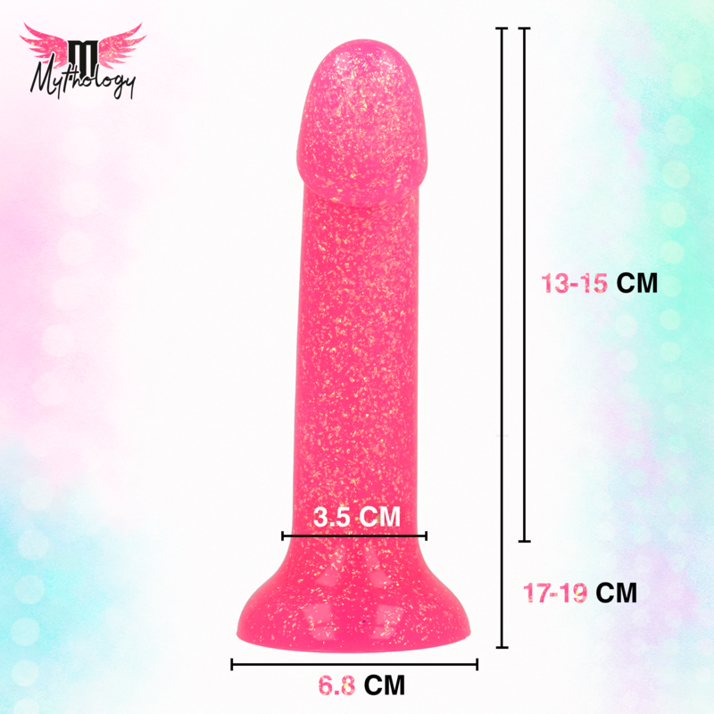 MYTHOLOGY - LYRA 7 GODEMICHET EN SILICONE 17 CM Ø 3,6 CM ROSE DORÉ À PAILLETTES