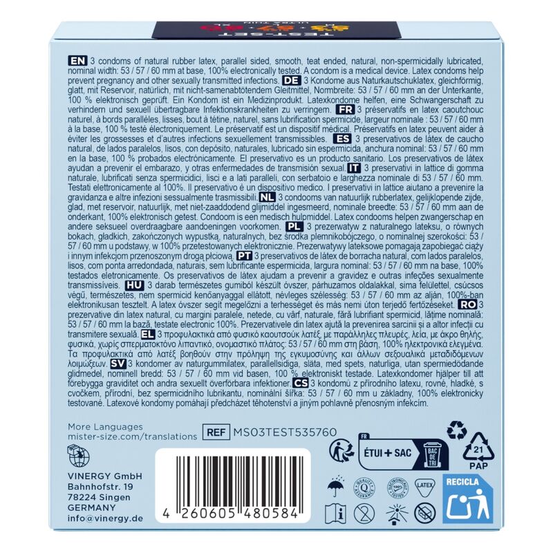 MISTER SIZE - PACK ÉCHANTILLON DE PRÉSERVATIFS TAILLE 53-57-60 MM (3 UNITÉS)