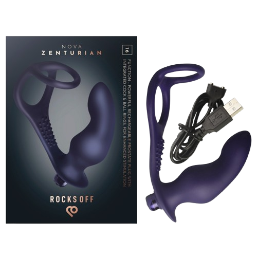 ROCKS-OFF - NOVA ZENTURIAN PLUG VIBRANT POUR LA PROSTATE AVEC ANNEAUX 16 MODES BLEU FONCÉ
